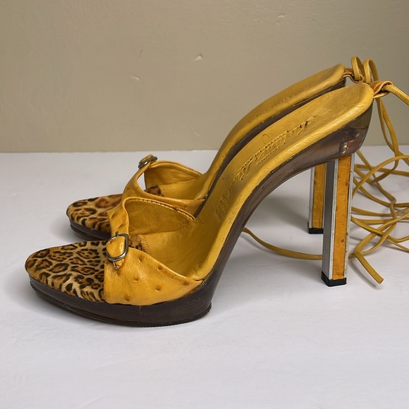 LUCIANO ROSSI Platform Heels Genuine Ostrich Laces Up Ankle Square Size 9 - Picture 12 of 12